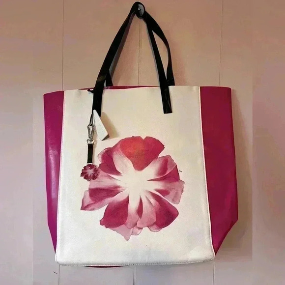 CALVIN KLEIN Euphoria Women Oversized Beach Shopper Tote Hand Bag Pink/White - Picture 1 of 6